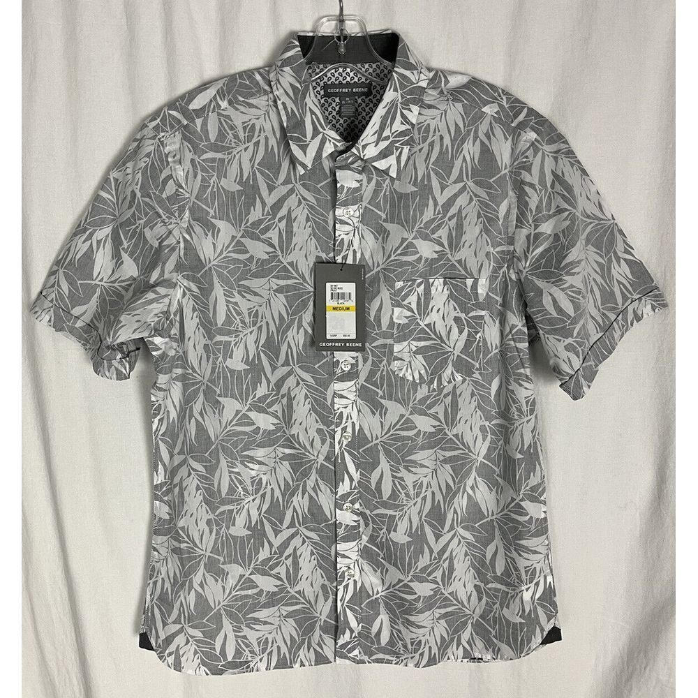 Men's Geoffrey Beene NWT Short Sleeve Gray Floral Shirt Size (M) 15-15 1/2